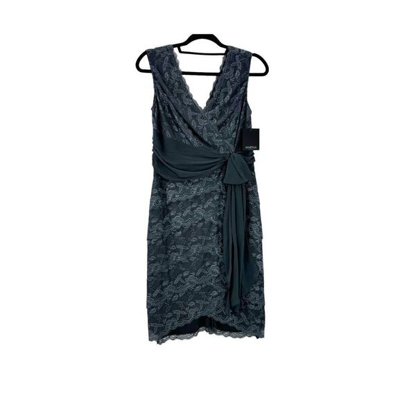 Marina Sheath Multi Tiered Lace Dress Sleeveless Gray Size 10 NWT - Picture 3 of 12